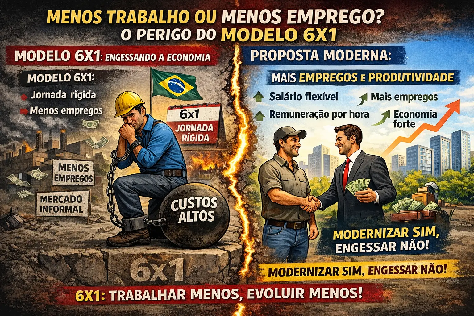 6X1 – O RETROCESSO TRAVESTIDO DE JUSTIÇA SOCIAL – QUANDO A BOA INTENÇÃO ENGESSA A ECONOMIA – TRABALHAR MENOS, CRESCER MENOS